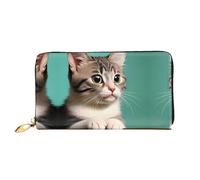 PHAYAH A Curious Cat Pattern - Cartera larga con cremallera para mujer, de piel, gran capacidad, tarjetero de crédito