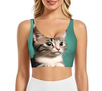 PHAYAH A Curious Cat - Sujetadores deportivos para mujer, chaleco de yoga, almohadillas extraíbles para ejercicio, fitness, pilates, danza, Negro, 3XL