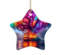 Phayah Adorno de árbol mágico con forma de estrella de cerámica para árbol de Navidad, recuerdo para el hogar para reuniones, decoración colgante