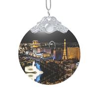 Phayah Adorno de cristal con diseño de vista nocturna de Las Vegas, árbol creativo, decoración del hogar, hebilla de metal plateado