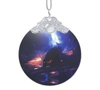 Phayah Adorno mágico de árbol de Navidad con forma redonda de cristal con hebilla de metal plateado para familia, Año Nuevo, hogar, recuerdos, reuniones