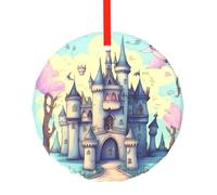 Phayah Adornos redondos de cristal con patrón de castillo de cuento de hadas para decoración de árbol de Navidad, adecuado para Año Nuevo, hogar para reuniones