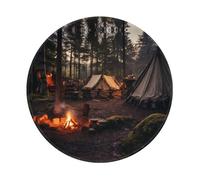 PHAYAH Alfombrilla de ratón redonda con patrón de camping para juegos, base de goma antideslizante, borde cosido, 7.9 x 7.9 pulgadas para computadora portátil