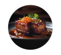 PHAYAH Alfombrilla de ratón redonda con patrón de plato de carne frita a fuego lento para escritorio, mouse inalámbrico, laptop, juegos, computadora, viajes, trabajo, suministros de oficina, 7.9 x 7.9
