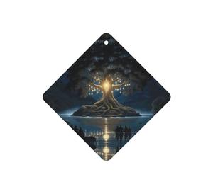 Phayah Ambientadores cuadrados para coche, 4 unidades, diseño de árbol antiguo de la sabiduría, tabletas de aromaterapia, tarjeta perfumada colgante, aroma a lavanda