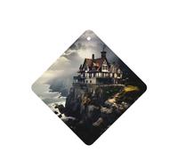 Phayah Ambientadores cuadrados para coche, 4 unidades, diseño de ciudad antigua junto al mar, tarjeta perfumada para colgar, aroma a lavanda