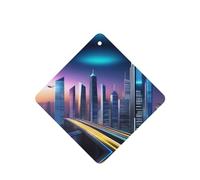 Phayah Ambientadores cuadrados para coche, 4 unidades, diseño de escena nocturna de ciudad futura, tabletas de aromaterapia, tarjeta perfumada para colgar, aroma a lavanda