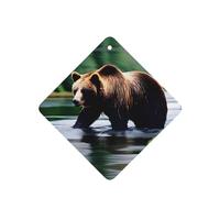 Phayah Ambientadores cuadrados para coche, 4 unidades, diseño de oso de pesca en río, tabletas de aromaterapia automáticas, tarjeta perfumada para colgar, aroma a lavanda