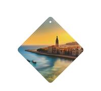 Phayah Ambientadores cuadrados para coche, 4 unidades, diseño de puesta de sol en Barcelona, tabletas de aromaterapia, tarjeta perfumada colgante, aroma a lavanda