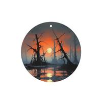 Phayah Ambientadores de coche de forma redonda, 4 unidades, diseño de árbol muerto al atardecer, tarjeta perfumada para colgar, aroma a lavanda