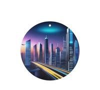 Phayah Ambientadores de coche de forma redonda, 4 unidades, diseño de escena nocturna de ciudad futura, tabletas de aromaterapia, tarjeta perfumada colgante, aroma a lavanda