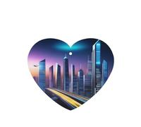Phayah Ambientadores de coche en forma de corazón, 4 unidades, diseño de escena nocturna de ciudad futura, tabletas de aromaterapia, tarjeta perfumada colgante, aroma a lavanda