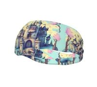 Phayah Bandas para el sudor con patrón de castillo de cuento de hadas, diadema ancha para baloncesto, fútbol, ciclismo, correr, yoga