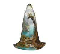 PHAYAH Bata con capucha de bruja y bruja con diseño de luna junto al mar, para Halloween, Navidad, cosplay, fiesta de máscaras, disfraz de regalo, talla L