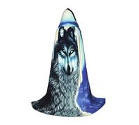 PHAYAH Bata con capucha de bruja y brujería con diseño de lobo bajo la luna para Halloween, disfraz de Navidad, cosplay, fiesta de máscaras, disfraz de regalo, talla L