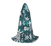 PHAYAH Bata con capucha para Halloween, brujería, brujería, color verde azulado y blanco con patrón floral, para Navidad, cosplay, fiesta de máscaras, disfraz de regalo, talla M