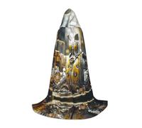 PHAYAH Bata con capucha para Halloween, brujería, brujería, con patrón de polilla mecánica, para Navidad, cosplay, fiesta de máscaras, disfraz de regalo, talla S