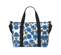 Phayah Beautiful Blue Roses - Bolsa de viaje de viaje, bolsa de gimnasio, bolsa de hombro para fin de semana, para mujer, color negro, talla única, Negro, One Size