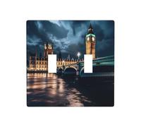 Phayah Big Ben, Inglaterra Patrón decorativo placa de pared cubierta receptáculo doble palanca salida interruptor luz cubierta 4.5 pulgadas x 4.5 pulgadas