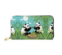 PHAYAH Billetera de piel con diseño de dos pandas grandes para mujer, con tarjetero de crédito, billetera larga para mujer