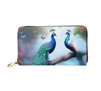 PHAYAH Billetera de piel con dos coloridos patrones de pavos reales para mujer, tarjetero de crédito, billetera larga para mujer