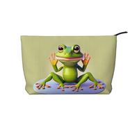 PHAYAH Bolsa de cosméticos con estampado de bolas coloridas, portátil, de gran capacidad, de pana, con cremallera, bolsa de viaje, The Funny Frog Doing Yoga, Talla única