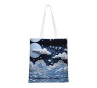 PHAYAH Bolsa de lona con diseño de nubes blancas y estrellas, reutilizable, para gimnasio, playa, compras, comestibles, regalos de moda