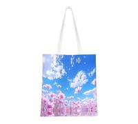PHAYAH Bolsa de lona reutilizable con diseño de flores silvestres bajo cielo azul para gimnasio, playa, compras, comestibles, regalos de moda