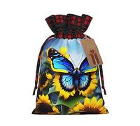 PHAYAH Bolsa de regalo de arpillera con cordón de mariposa azul de girasol, bolsa de almacenamiento, adecuada para Navidad, fiesta de cumpleaños