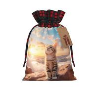 PHAYAH Bolsa de regalo de arpillera con cordón de Navidad con diseño de gato buscando el cielo, bolsa de almacenamiento adecuada para Navidad, fiesta de cumpleaños