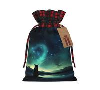 PHAYAH Bolsa de regalo de arpillera con cordón de Navidad con diseño de gato mirando estrellas, bolsa de almacenamiento adecuada para Navidad, fiesta de cumpleaños