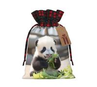 PHAYAH Bolsa de regalo de Navidad con diseño de panda comiendo verduras, bolsa de regalo con cordón para cumpleaños, aniversarios y fiestas, dulces y bolsas de almacenamiento