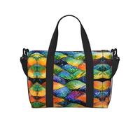 Phayah Bolsa de viaje con diseño de escamas de pez arcoíris, bolsa deportiva para gimnasio, bolsa de hombro para fin de semana, para mujer, color negro, talla única, Negro, One Size