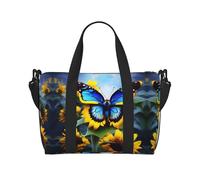 Phayah Bolsa de viaje con diseño de mariposa azul girasol, bolsa de equipaje de mano, bolsa de equipaje de mano, plegable, unisex, bolsa de artículos personales para viajes en avión