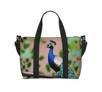 Phayah Bolsa de viaje con diseño de pájaros y pavo real, bolsa de viaje para fin de semana, gimnasio, para mujeres y niñas, resistente al agua, Black, Talla única