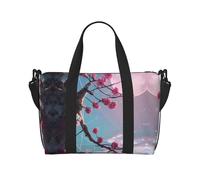 Phayah Bolsa de viaje pequeña con flores rosadas, bolsa deportiva para gimnasio, bolsa de hombro para fin de semana, bolsa de noche para mujer, color negro, talla única, Negro, One Size