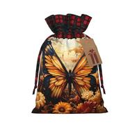 PHAYAH Bolsas de Navidad con cordón y patrón de flores de campo de mariposa naranja y amarillo, bolsas de regalo de Navidad, bolsas de dulces de Navidad, bolsas de golosinas, bolsas de recuerdos de