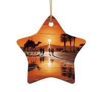 Phayah Camellos In The Evening Sun Pattern Christmas Tree Decor Star Shape Ceramic Ornaments Suitable For New Year Home For Gatherings