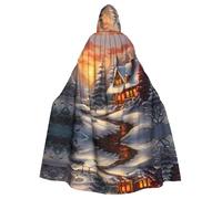 PHAYAH Capa con capucha para Nochebuena, luz cálida, diseño de casa de nieve, disfraz de bruja, disfraz de Halloween, para cosplay, baile de máscaras, para mujeres y hombres