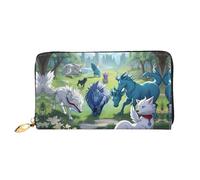 PHAYAH Cartera de piel con diseño de A Bunch of Beasts para mujer, con patrón de agua potable, tarjetero de crédito, billetera larga para mujer