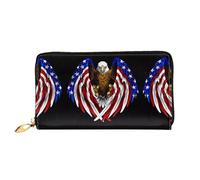 PHAYAH Cartera de piel con diseño de águila patriótica de la bandera de Estados Unidos, para mujer, tarjetero de crédito, billetera larga para mujer
