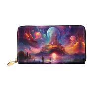 PHAYAH Cartera de piel con diseño de castillo misterioso brillante para mujer, cartera larga con cremallera alrededor, cartera de viaje de piel de gran capacidad para tarjetas de crédito