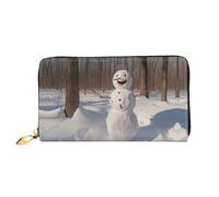 PHAYAH Cartera de piel con diseño de muñeco de nieve en el bosque para mujer, tarjetero de crédito, billetera larga para mujer