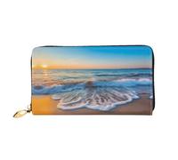 PHAYAH Cartera de piel con diseño de olas después del atardecer para mujer, tarjetero, cartera larga para mujer