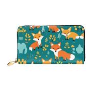 PHAYAH Cartera de piel con diseño de zorro feliz de bosque para mujer, tarjetero de crédito, cartera larga para mujer