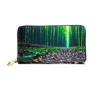 PHAYAH Cartera de piel con patrón de bosque de bambú para mujer, tarjetero de crédito, cartera larga para mujer