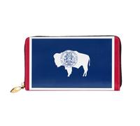PHAYAH Cartera larga con diseño de bandera del estado de Wyoming para mujer, con cremallera alrededor, de piel, gran capacidad, tarjetero de crédito