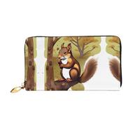 PHAYAH Cartera larga de piel con cremallera para mujer, diseño de ardilla que come nueces, cartera de piel de gran capacidad para tarjetas de crédito