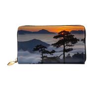 PHAYAH Cartera larga de piel con diseño de árbol de pino en la cima de la montaña para mujer, con cremallera alrededor, cartera de viaje de piel de gran capacidad para tarjetas de crédito
