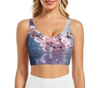 PHAYAH Cherry Blossoms in The Water Prin - Sujetadores deportivos para mujer, chaleco de yoga, camiseta corta sin mangas para entrenamiento, fitness, pilates, danza, Negro, L